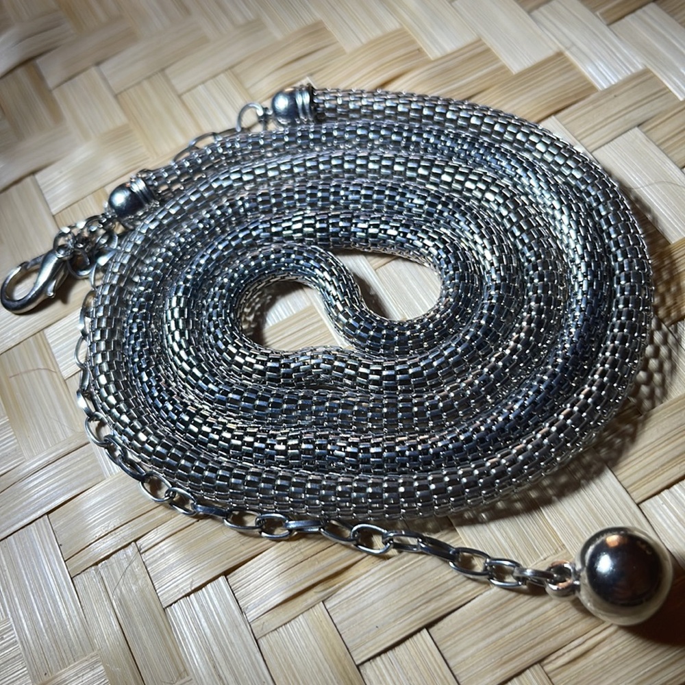 VINTAGE ART DECO 30'S silver Snake chain necklace adjustable 28-34”